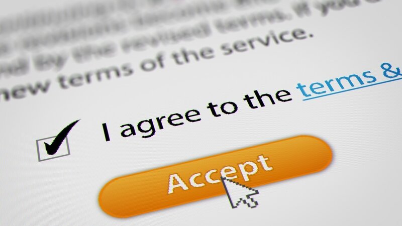 Mouse Cursor Clicking Accept for Terms and Conditions Agreement. 3D illustration